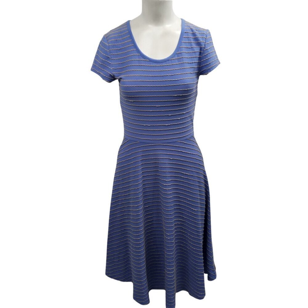 Matilda Jane Exploration Fit & Flare Blue Striped Dress Size XS Gray Swing